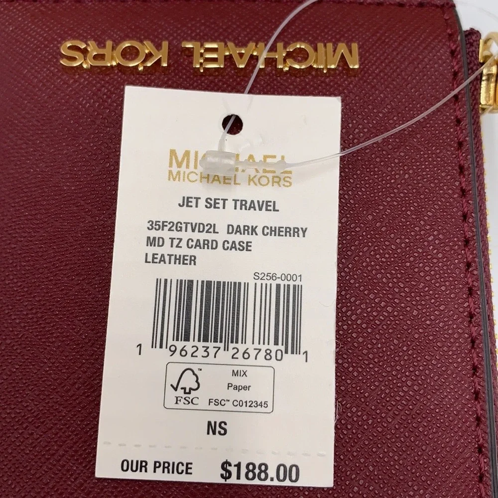 Michael Kors Jet Set Travel Medium Top Zip Card Case Wallet Dark Sherry color